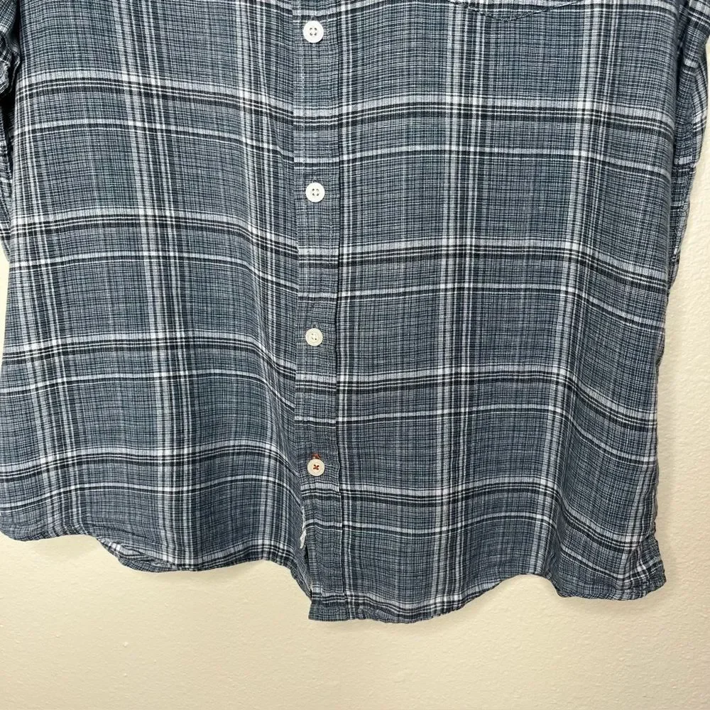 Weatherproof Vintage Linen Blend Blue Plaid Short Sleeve Button Front Men XL